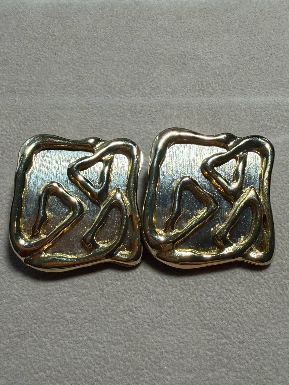 Vintage 80s Mixed Metal Gold Silver Abstract Modernist Clip On Earrings